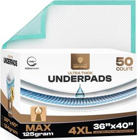 Allset Health 850064802412 50 Count Incontinence Bed Pads Disposable 40ftft X 36ftft - 125 Gram Heavy Duty