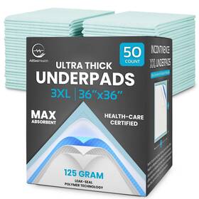 Allsett Health 850051970049 125 Gram Incontinence Bed Pads Disposable For Adults 50 Pack Xxl 36 Inch X Su