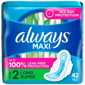 Always 037000305668 Maxi Feminine Pads With Wings For Women Size 2 Long Super Absorbency
