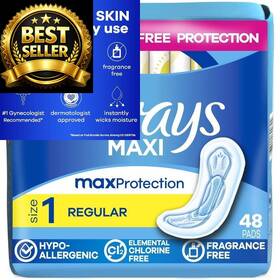 Always 037000661030 Maxi Feminine Pads Without Wings For Women Size 1 Regular