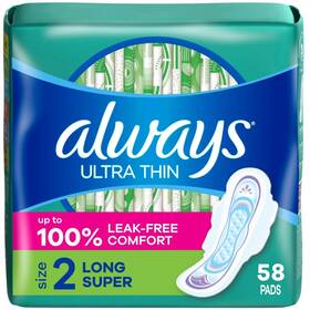 Always 037000816904 Ultra Thin Pads With Wings Size 2 Long Super 58 Count