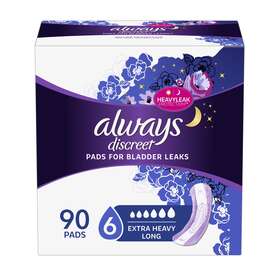 Always 629721629576 Discreet Incontinence Pads Ultimate Overnight Long Length 90 Count
