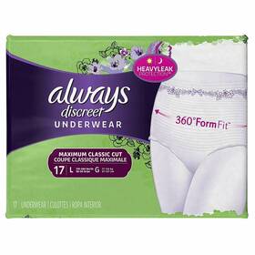 80242516 Always Discreet Incontinence Underwear Maximum Absorbency Large 17 Ct Pack Of 3
