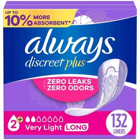 80330780 Always Discreet Plus Incontinence Liners For Women Very Light Long 132 Ct