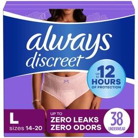 00030772026175 Always Discreet Adult Incontinence Underwear For Women Size L 38 Ct