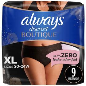 00030772113875 Always Discreet Boutique Incontinence And Postpartum Underwear Xl 9 Count Black