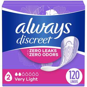 00030772116890 Always Discreet Incontinence Panty Liners 2 Very Light Lightly Scented 120 Ct