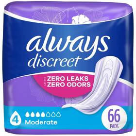 00037000562184 Always Discreet Incontinence Pads Moderate Absorb Regular Length 66 Ct
