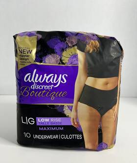 Always Discreet 0003700069537 Boutique Hipster Incontinence Underwear Size Large 10ct Black