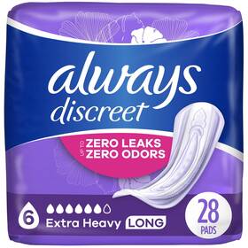 00037000738046 Always Discreet Extra Heavy Incontinence Pads Long Length 28 Pack Protection