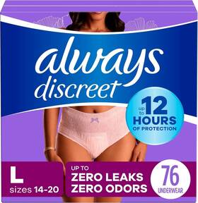 Always Discreet 030772026175 Adult Incontinence Underwear For Women Size L 76 Count