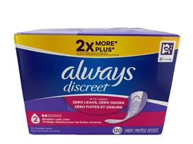 Always Discreet 030772116890 Incontinence Liners #2 Light Absorbency Regular Length 120 Ct