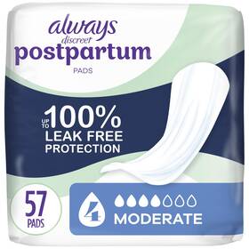 Always Discreet 030772121627 Postpartum Incontinence Pads Moderate Absorbency 57 Count