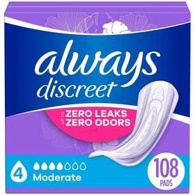 Always Discreet 030772136379 Adult Incontinence Pads For Women Moderate Absorbency Regular Length