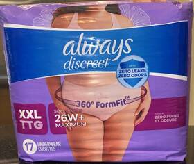 Always Discreet 030772153147 Womens 360 Degree Form Fit Underwear Xxl 17 Count New