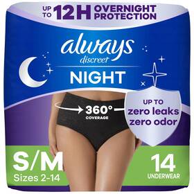 Always Discreet 030772195673 Adult Incontinence Overnight Underwear For Women Small/medium Up To 100% Blad