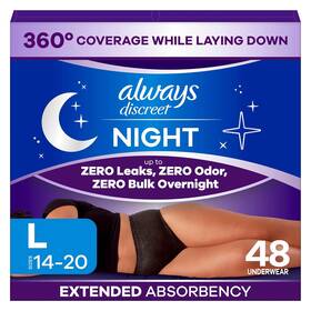 Always Discreet 030772195703 Night Adult Diapers Extended Overnight Absorbency Large 48 Ct