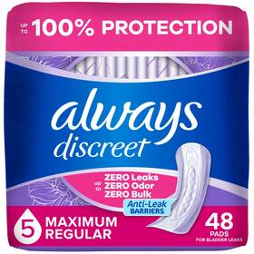 Always Discreet 030772236185 Adult Incontinence Pads For Women Maximum Absorbency Regular Length Postpa