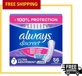 Always Discreet 030772236376 Adult Incontinence Pads Size 7 Ultra Absorbent Long Length-56 Ct