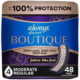 Always Discreet 030772243046 Boutique Adult Incontinence Bladder Leak Pads For Women Moderate Absorbency
