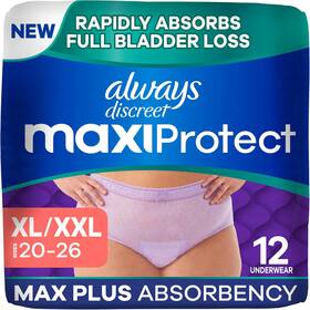 Always Discreet 030772244760 Maxiprotect Women Diapers Maximum Absorb Xl/xxl 12ct