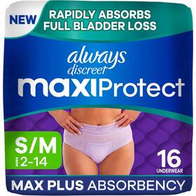 Always Discreet 030772244814 Maxiprotect Adult Diapers For Women Maximum Absorb S/m 16 Ct