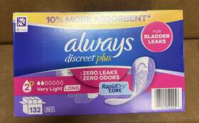 Always Discreet 037000522256 Plus Incontinence Liners For Women Very Light Long 132 Ct
