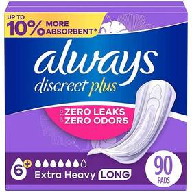 Always Discreet 037000522522 Womens Plus Incontinence Pads Extra Heavy Long 90 Ct