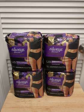 Always Discreet 037000695370 Boutique Low Rise Maximum 10 Count Size Large Underwear 4 Packs