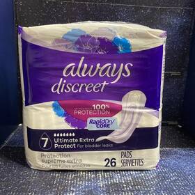 Always Discreet 037000810223 Ultimate Extra Pads 7 Long Rapid Dry Core 26 Count