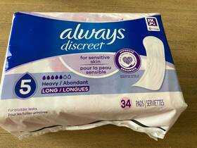 Always Discreet 037000861089 For Sensitive Skin Size 5 Heavy Absorbency 34 Long Pads New
