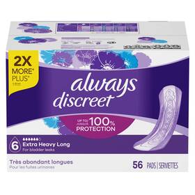 Always Discreet 037000862567 Extra Heavy Long Incontinence Pads 56 Count