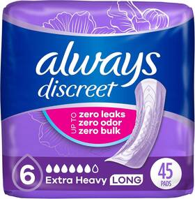 Always Discreet 037000927455 Overnight Pads Extra Heavy Long 45 Ct Women Leak