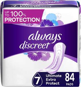 12130820 Always Discreet Ultimate Extra Protection Incontinence&postpartum Pads Dry 84 Ct 12130820 Always Discreet Ultimate Extra Protection Incontinence&postpartum Pads Dry 84 Ct