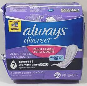 20160278 Always Discreet Ultimate Extra Long Incontinence And Postpartum Pads 26 Count