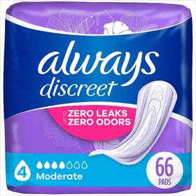 Always Discreet 370005621846 Incontinence Pads Moderate Absorbency Regular Length 66 Ct