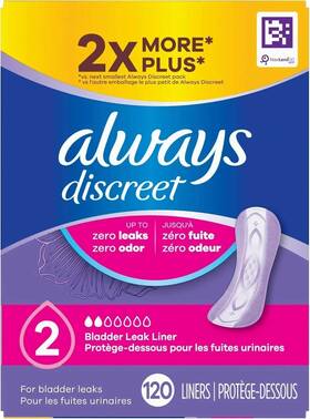37000927396 Always Discreet Incontinence Liners Very Light Absorbency Regular Length 120 Ct