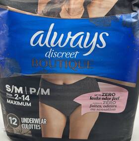 370069535 Always Discreet New Boutique Underwear Women Small/medium 12 Count 1 Pack Black