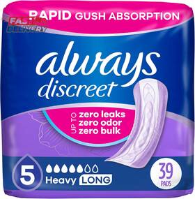 Always Discreet 445041423495 Adult Incontinence Pads For Women Heavy Absorbency Long Length