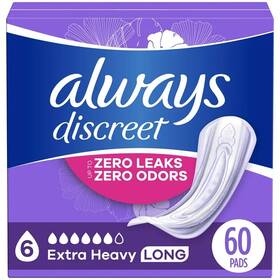 Always Discreet 629721689655 Incontinence Pads Extra Heavy Absorbency Long Length 60 Ct