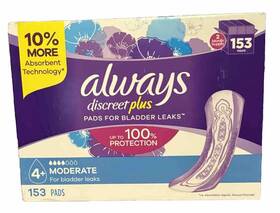 80330797 Always Discreet Incontinence Pads Bladder Leak Moderate Absorbency 153 Count