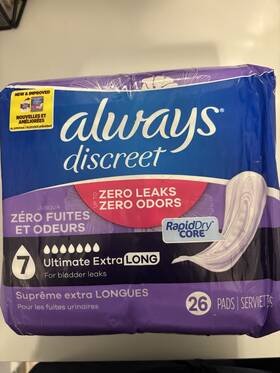 81022 Always Discreet Pads Size 7 Ultimate Absorbency 26 Count