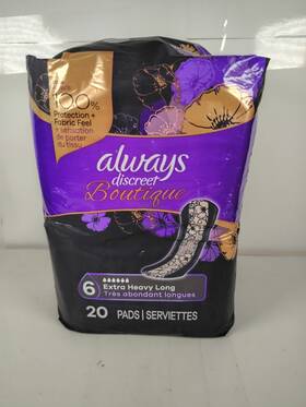 90628253 Always Discreet Boutique Black Long Pads Size 6 20-pack