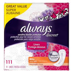 B015zrwcdk Always Discreet Incontinence Liners Very Light Long 111 Count - Fast Ship