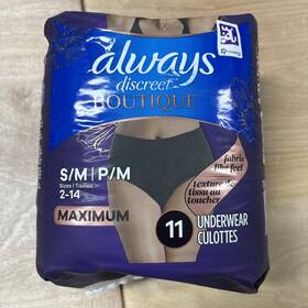 Always Discreet Boutique 030772174227 Size S/m 2-14 Maximum 11 Ct Black Underwear Fabric Like