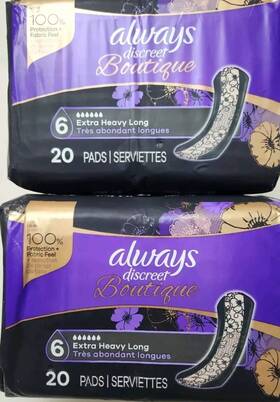 914452288 Always Discreet Boutique 2pk Of 20 Pads Size 6 Extra Heavy Long Total 40
