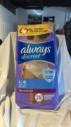 G037000185960 Always Discreet P&g037000185960 Incontinence Underwear Women L Max Absorbency 28 Ct