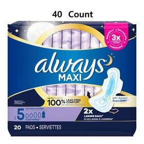 03700017902 Always Maxi 40 Pk Pad Size 5 Bladder Control Overnight Heavy Absorbency Leak