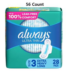 03700089907 Always Ultra Thin Feminine Pads Women Size 3 Extra Long Super Absorbency 56 Ct