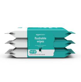 Amazon Basics 195515011969 Flushable Adult Toilet Wipes Fragrance Free 126 Count 3 Packs O